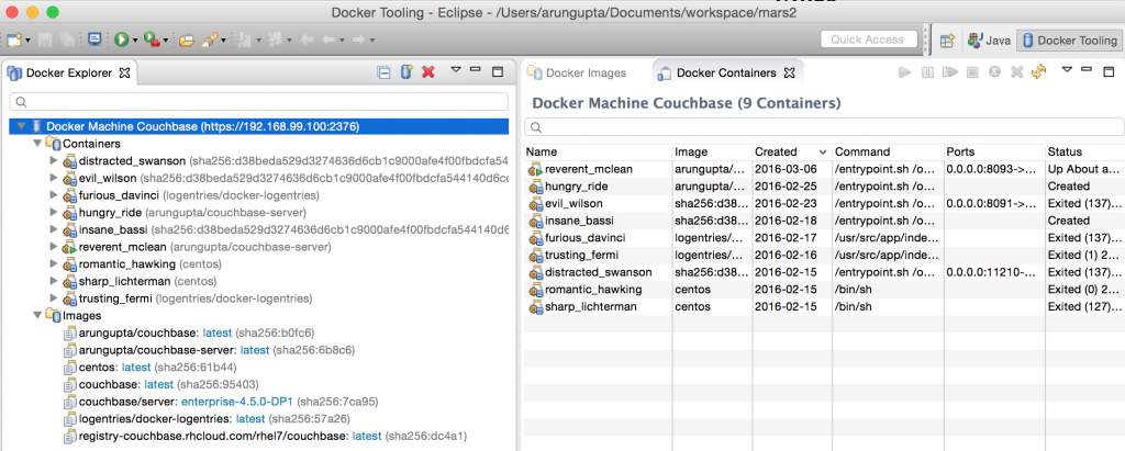 Docker Eclipse Mars Docker Explorer Default View