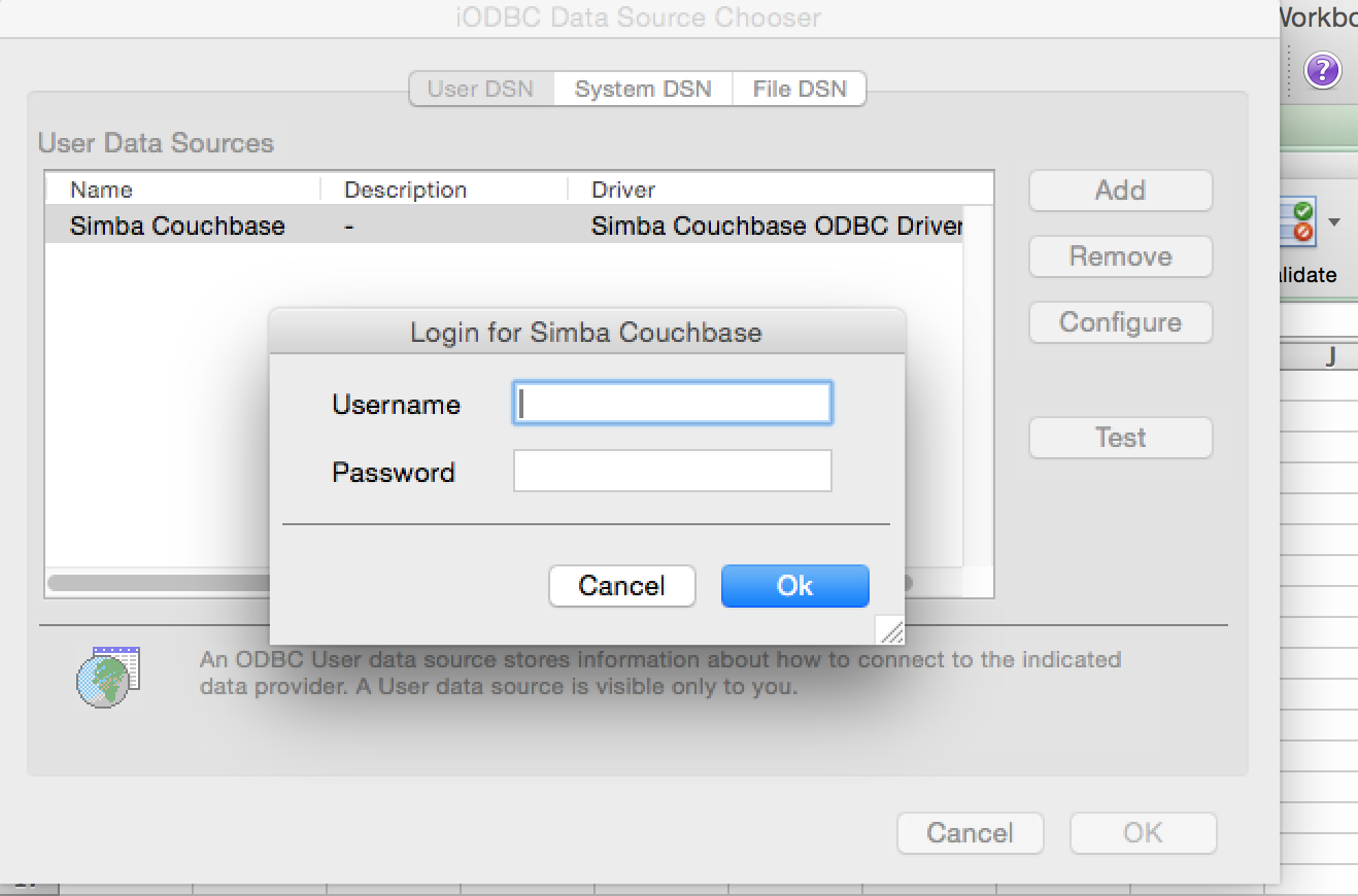 ODBC Excel Simba Login - Mac