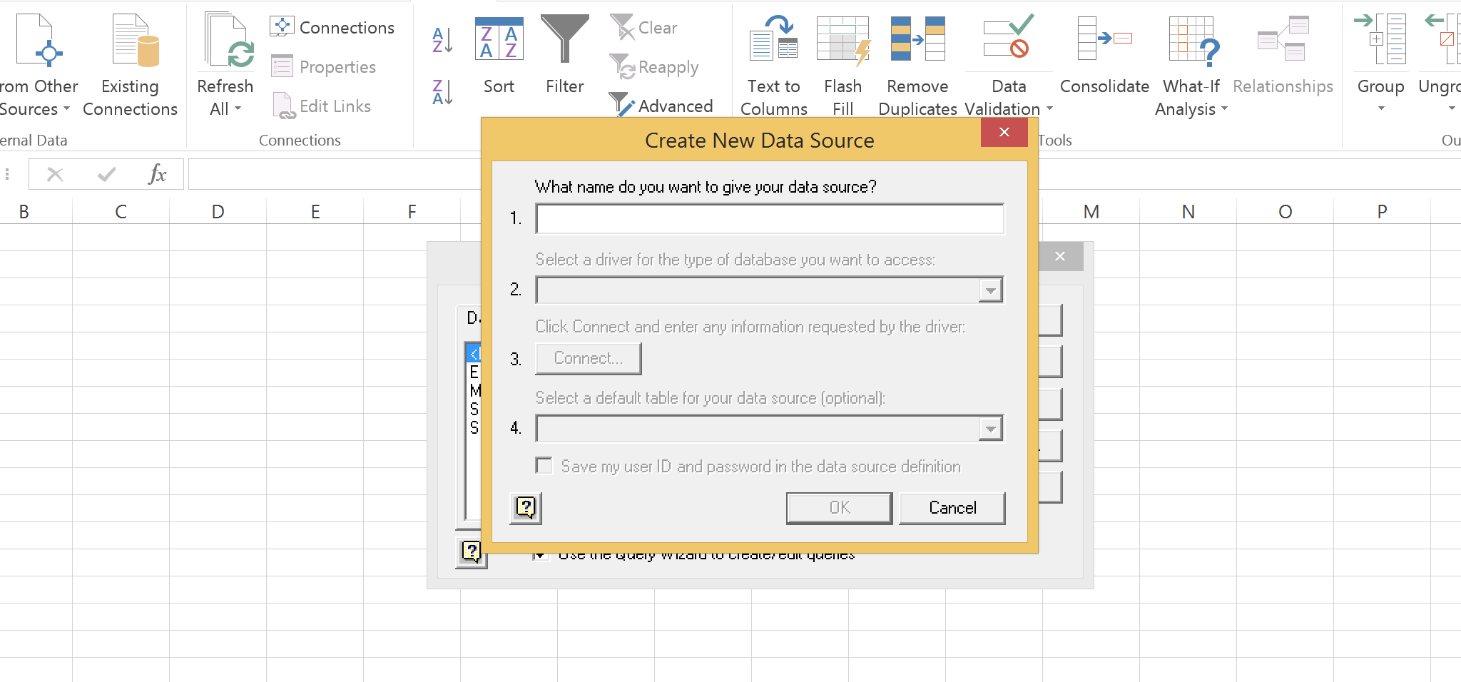 ODBC Excel Create Datasource - Windows