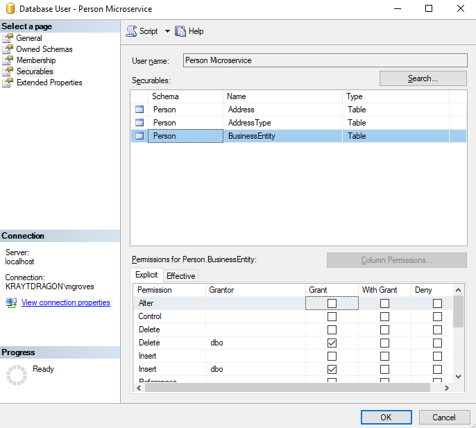 SQL Server user permissions at the table level