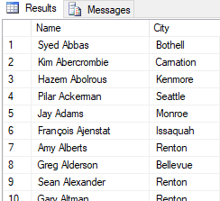 SQL Server query results