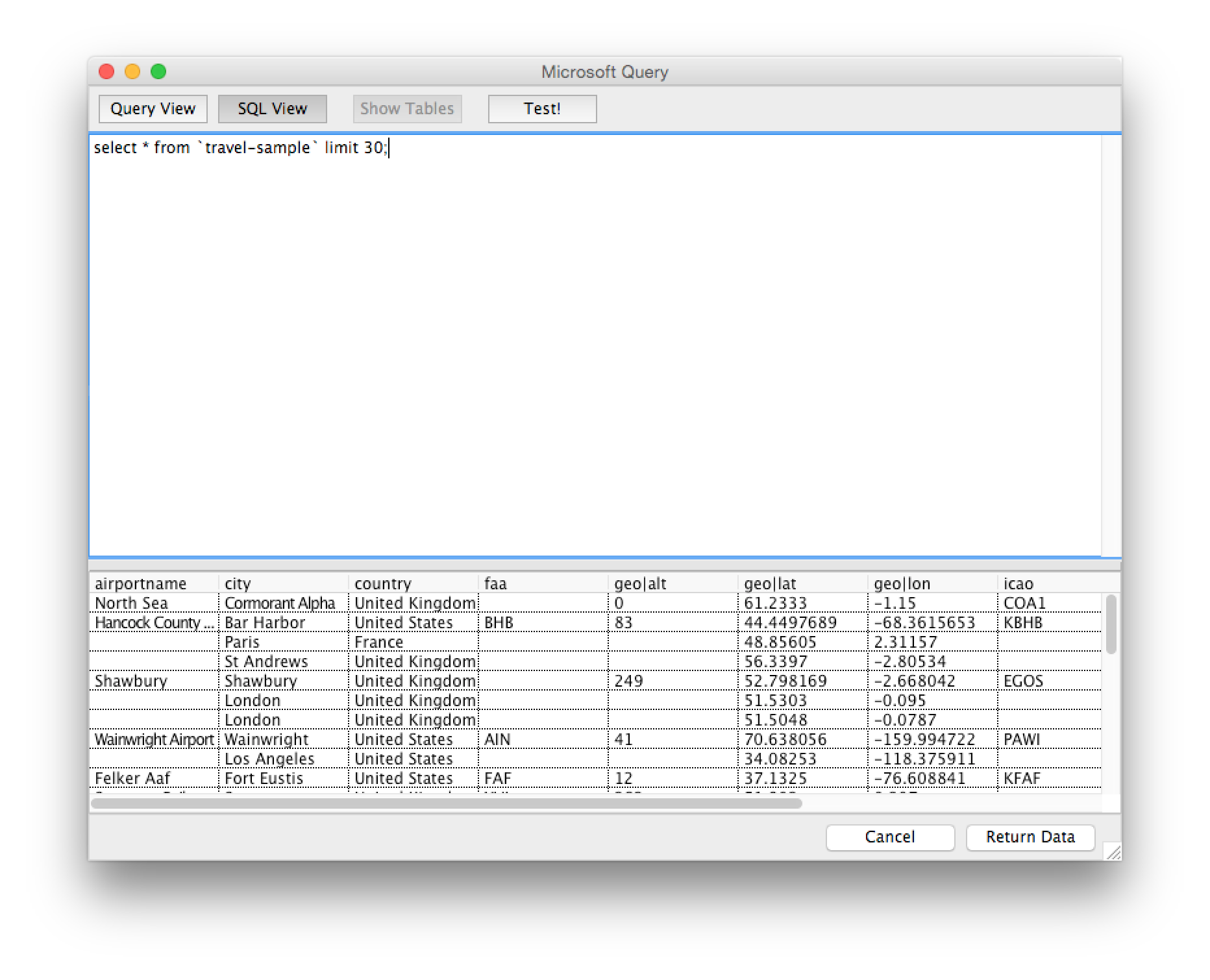 ODBC Excel Query - Mac