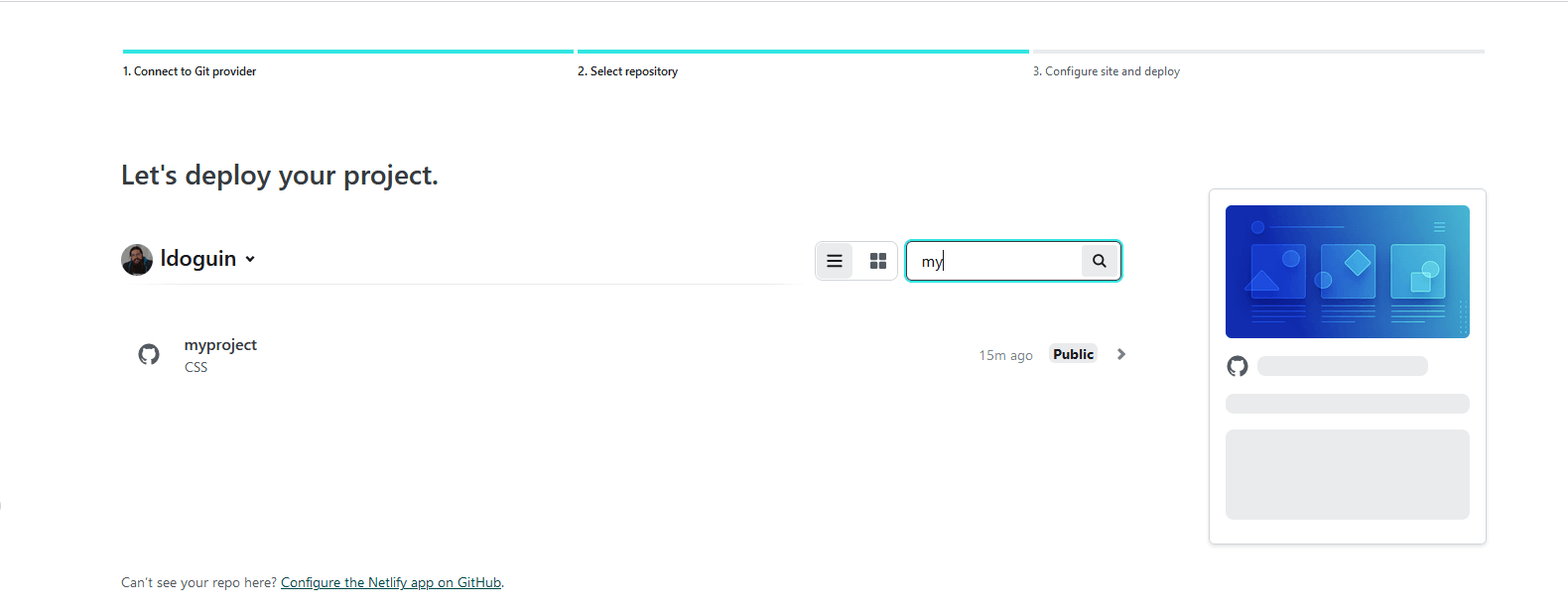 A screenshot of Netlify's project List showing linked Github project