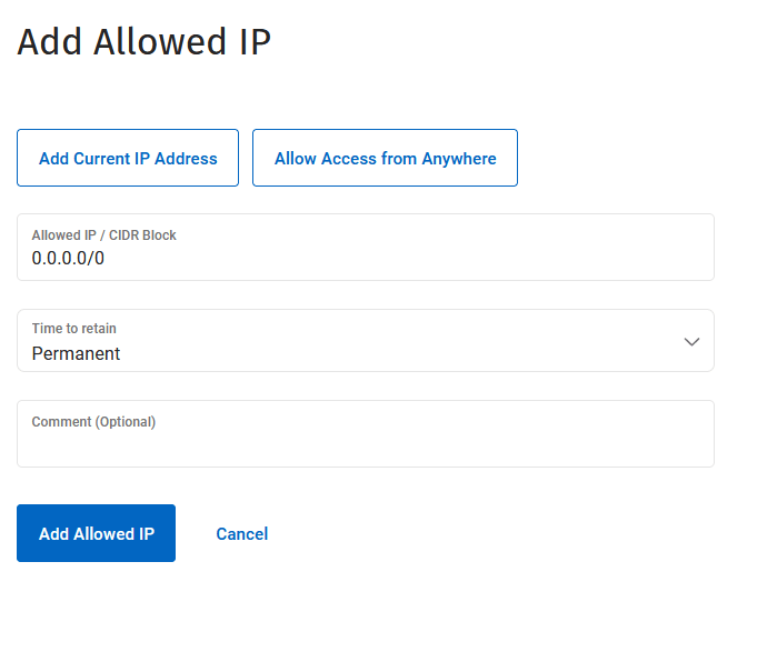 A screenshot of the Allow Access from Anywhere popup