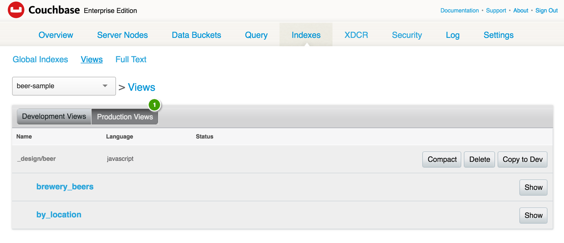 Couchbase Server Bucket Views