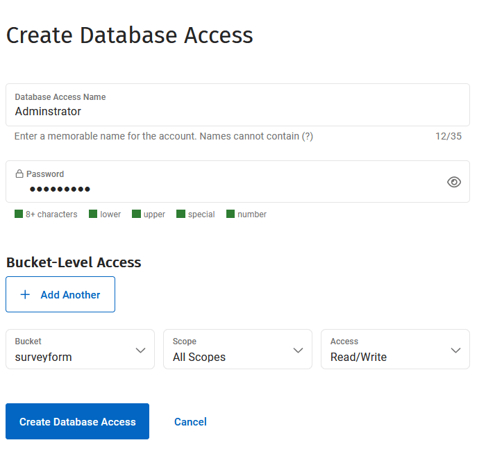 A screenshot fo the credentials creation detail