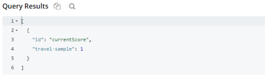 JSON query results showing a document ID and counter value