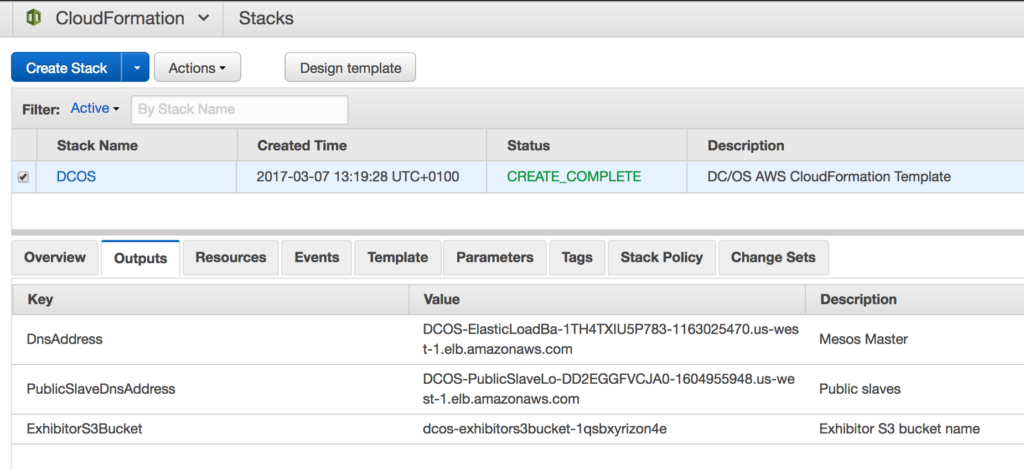 DC/OS Cluster CloudFormation Output