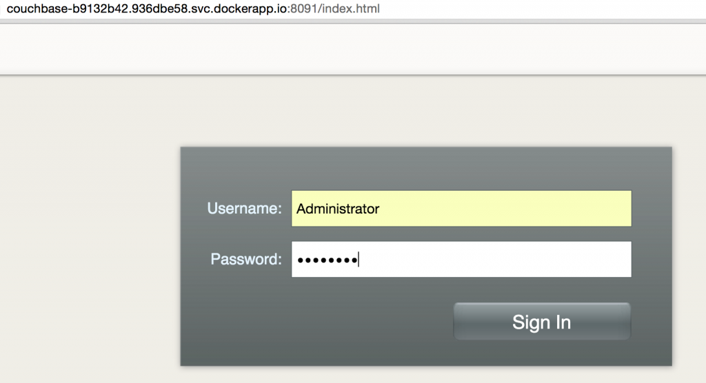 Docker Cloud Couchbase Login Page