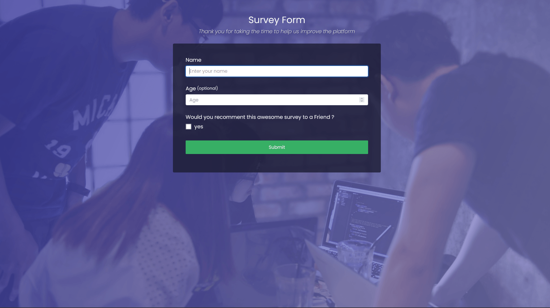 The screenshot of the survey from created during the freecode camp Survery lesson