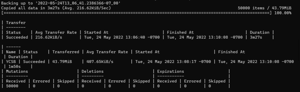 cbbackupmgr output displayed