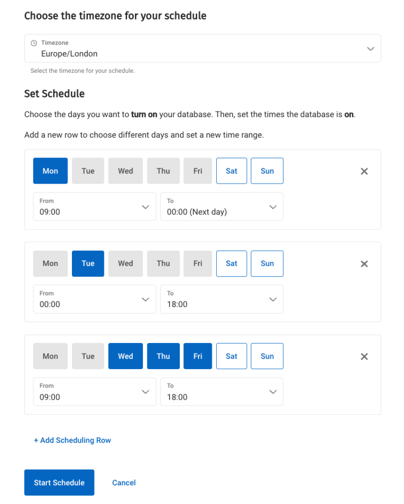 Setting an on/off schedule in Capella