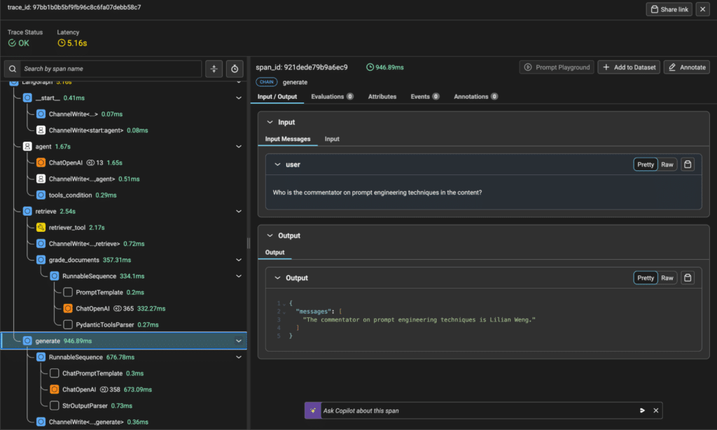 Tracing visualization from Arize platform