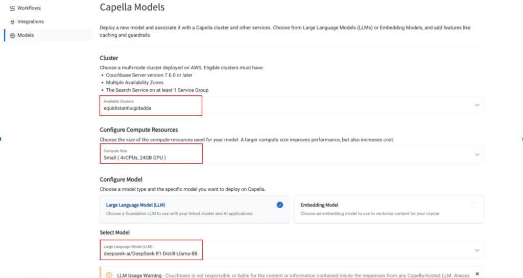 Select LLM model for use in a particular cluster