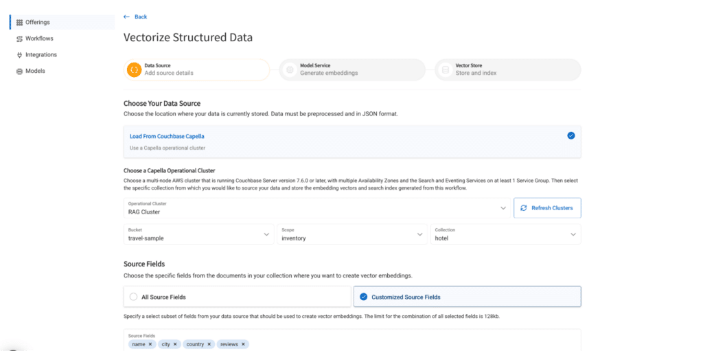 Create a workflow for vectorizing structured data service