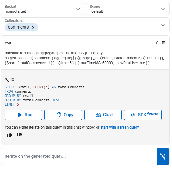 AI rewrite MongoDB query to SQL