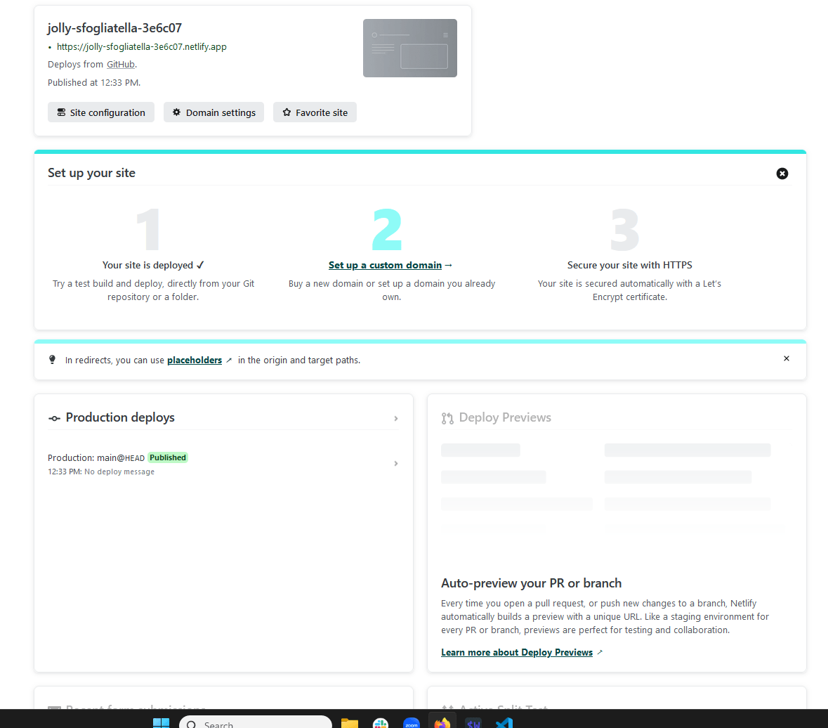 A screenshot of a newly created Project
