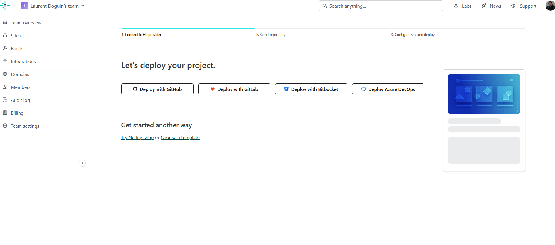 A screenshot of the Netlify Wizard for new project creation