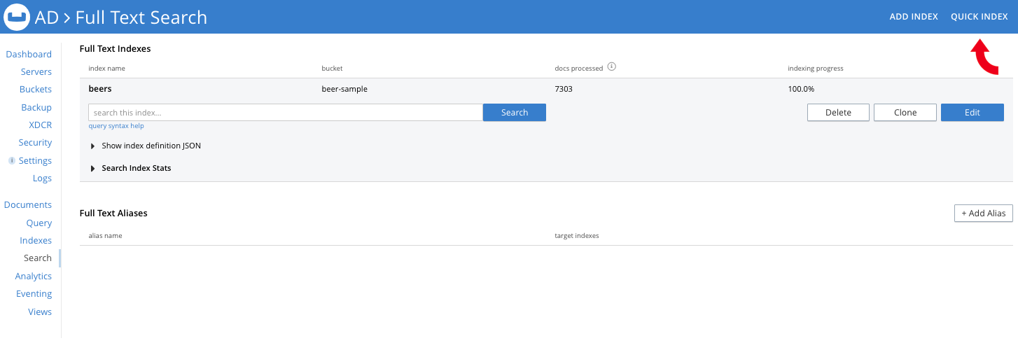 Quick Index Editor in Couchbase Server