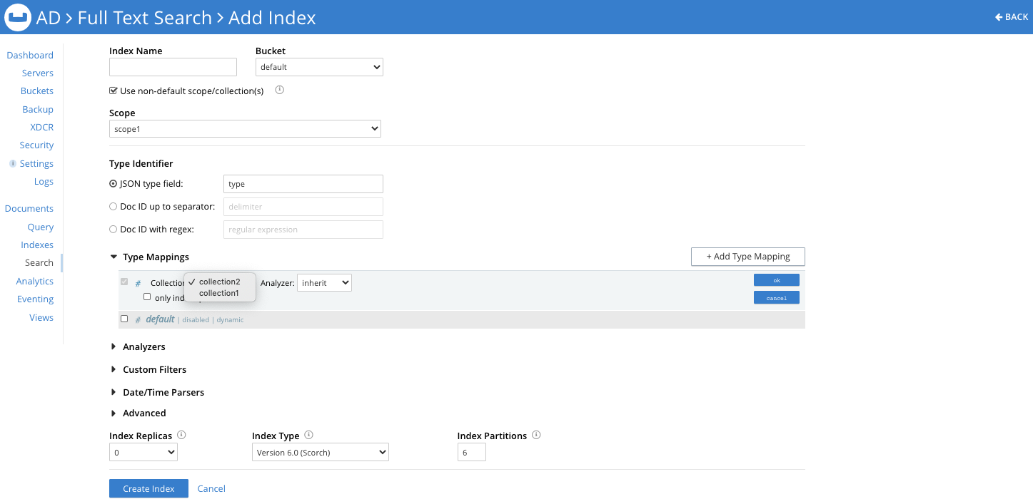 How to select a Collection in Couchbase Web Console
