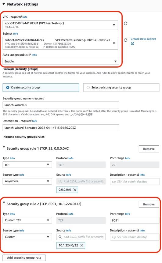 Setting up VPC network and key pair in EC2